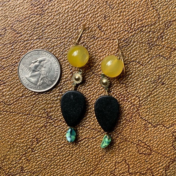 VTG Silpada Jade Citrine Stone Elegant Black and Yellow Dangle Earrings - Picture 3 of 4